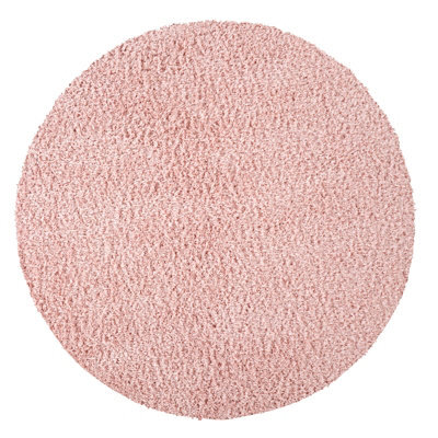 Livabliss Round Moda Shaggy-Solid Color Pink Plush Soft Pile Living Bedroom Rug 160 X 160 Cm Easy Care, Non Shedding - image 1