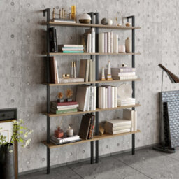 Decorotika Piante Bookcase Shelving Unit Black & Oak - thumbnail 4