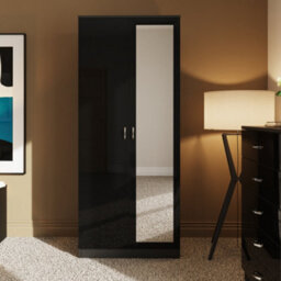 Fwstyle Chilton Black Gloss 2 Door Mirrored Double Wardrobe (H) 181.5Cm (W) 80Cm (D) 50Cm - thumbnail 2