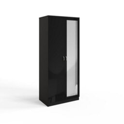Fwstyle Chilton Black Gloss 2 Door Mirrored Double Wardrobe (H) 181.5Cm (W) 80Cm (D) 50Cm - thumbnail 3