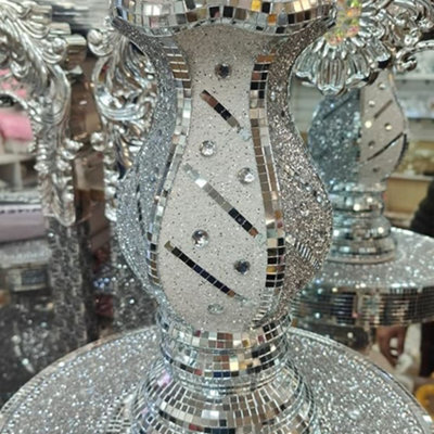 Biznest Silver Vase For Flowers Handmade Sparkled Glass Crushed Diamond Display Gift Present Style Glitter Vase Decorative (30Cm)