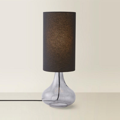 Valuelights Sylvie Black Linen Tall Lamp Shade Smoked Glass Squat Table Lamp - image 1