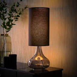 Valuelights Sylvie Black Linen Tall Lamp Shade Smoked Glass Squat Table Lamp - thumbnail 3