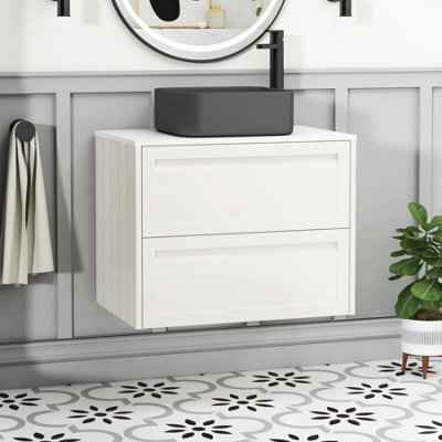 Royal Bathrooms Royal Bathroom Elmore 700mm Classic White Wall Mounted Bathroom Vanity Unit 2 Drawer Plain White Worktop With Art Square Basin - image 1