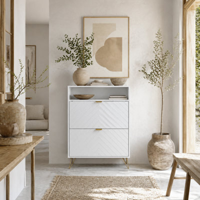 Wyld Haus Notafa White Chevron Shoe Cabinet With Gold Accents, Slim Design For Hallways, Holds Up To 12 Pairs - image 1