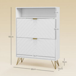 Wyld Haus Notafa White Chevron Shoe Cabinet With Gold Accents, Slim Design For Hallways, Holds Up To 12 Pairs - thumbnail 5