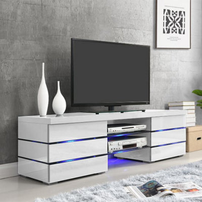 Furniture in Fashion Svenja Tv Stand With Storage For Living Room And Bedroom, 1500 Wide, Led Lighting, Media Storage, White High Gloss Finish - image 1