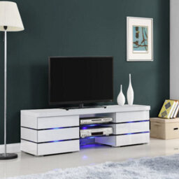 Furniture in Fashion Svenja Tv Stand With Storage For Living Room And Bedroom, 1500 Wide, Led Lighting, Media Storage, White High Gloss Finish - thumbnail 4