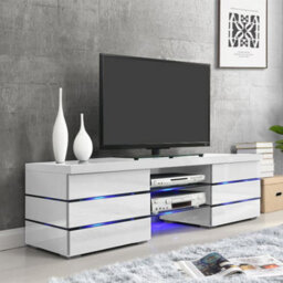 Furniture in Fashion Svenja Tv Stand With Storage For Living Room And Bedroom, 1500 Wide, Led Lighting, Media Storage, White High Gloss Finish