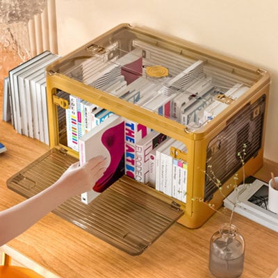 Living And Home Yellow Folding Stackable Wardrobe Storage Bin Double Door Collapsible Storage Box Cupboard Tabletop Organiser 20L - image 1
