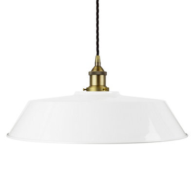 White Large Chancery Painted Dome Pendant Light With Matt Antique Brass Lamp Holder And Black Twisted Cable - Se Home - image 1