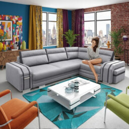 Avatar Corner Sofa Bed With Pouffe Cocktail Cabinet Foam Cushions Sinuous Springs Wood Frame 300X200Cm Light Grey And Grey Right - thumbnail 2