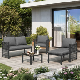 Btm Outdoor Patio Sofa Set, 4 To 5 Seater Corner Lounge Set With Glass Table, Rope Garden Furniture For Balcony & Terrace, Grey - thumbnail 7