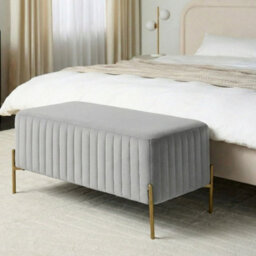 Wyld And Coco Glamour Velvet Grey Bench With Gold Metal Legs - 91 X 47 Cm - thumbnail 2