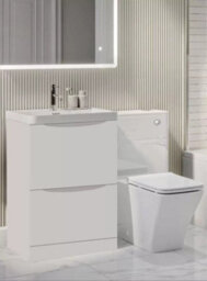D Pro T Bathrooms 700mm Vanity Unit High Gloss White Freestanding Bathroom Cabinet With Ceramic Basin & Soft Close Drawer - thumbnail 1