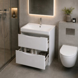 D Pro T Bathrooms 700mm Vanity Unit High Gloss White Freestanding Bathroom Cabinet With Ceramic Basin & Soft Close Drawer - thumbnail 3