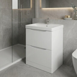 D Pro T Bathrooms 700mm Vanity Unit High Gloss White Freestanding Bathroom Cabinet With Ceramic Basin & Soft Close Drawer - thumbnail 2