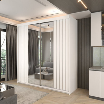 Sliding Wardrobes 4 u LTD Modern Monali Sliding Door Wardrobe Available In 2 Sizes 150Cm/200Cm & 3 Colors - White/silvertrim 200Cm - image 1