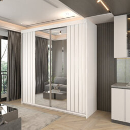 Sliding Wardrobes 4 u LTD Modern Monali Sliding Door Wardrobe Available In 2 Sizes 150Cm/200Cm & 3 Colors - White/silvertrim 200Cm - thumbnail 1