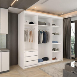 Sliding Wardrobes 4 u LTD Modern Monali Sliding Door Wardrobe Available In 2 Sizes 150Cm/200Cm & 3 Colors - White/silvertrim 200Cm - thumbnail 3