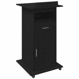 Berkfield Lectern Podium With Wheels Black Oak Engineered Wood - thumbnail 2