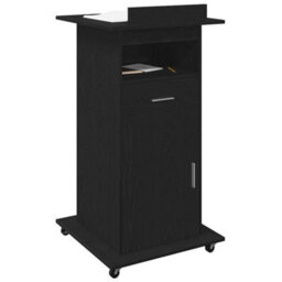 Berkfield Lectern Podium With Wheels Black Oak Engineered Wood - thumbnail 3