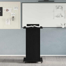 Berkfield Lectern Podium With Wheels Black Oak Engineered Wood - thumbnail 4