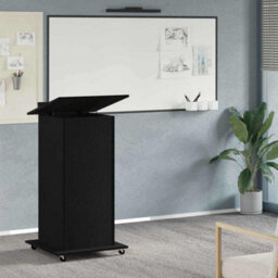Berkfield Lectern Podium With Wheels Black Oak Engineered Wood - thumbnail 1