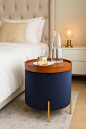 Aspect Furniture Valentine Round Ottoman With Tray Top (Blue Velvet) - thumbnail 4