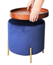 Aspect Furniture Valentine Round Ottoman With Tray Top (Blue Velvet) - thumbnail 7