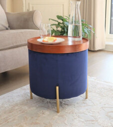 Aspect Furniture Valentine Round Ottoman With Tray Top (Blue Velvet)