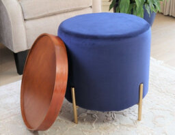 Aspect Furniture Valentine Round Ottoman With Tray Top (Blue Velvet) - thumbnail 2