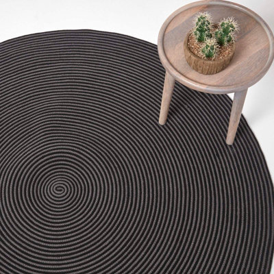 Homescapes Grey And Black Handmade Woven Spiral Braided Rug, 200 Cm Round - image 1