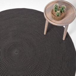 Homescapes Grey And Black Handmade Woven Spiral Braided Rug, 200 Cm Round - thumbnail 1