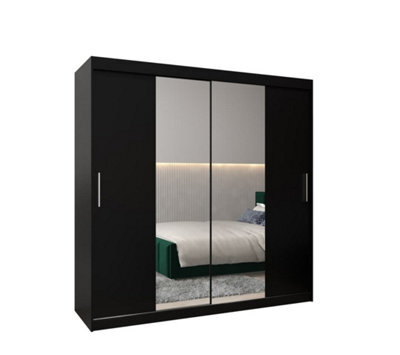 Arte Tokyo 01 Contemporary Mirrored 2 Sliding Door Wardrobe 9 Shelves 2 Rails Black Matt (H)2000mm (W)2000mm (D)620mm - image 1