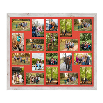 AK Frames 80X70Cm White Rustic Modern Multi Photo Frame With Poppy Red Mount - Holds 20 Apertures (18X) 6X4, (2X) 4X4 Photos - image 1