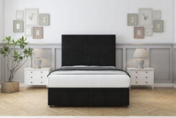 "Sloomy Texas Black Plush Ottoman Bed Base With 26"" Strutted Headboard 3' Single"