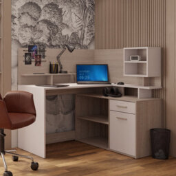 FurniComp LTD Furnicomp Jade 1 Door 1 Drawer White And Oak L Shaped Corner Office Desk With Hutch - thumbnail 7