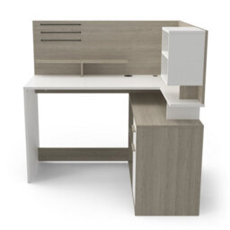 FurniComp LTD Furnicomp Jade 1 Door 1 Drawer White And Oak L Shaped Corner Office Desk With Hutch - thumbnail 2