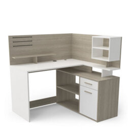FurniComp LTD Furnicomp Jade 1 Door 1 Drawer White And Oak L Shaped Corner Office Desk With Hutch - thumbnail 1