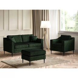 Aspen Green Velvet Large 2 Seater Sofa With Foam Seat Cushion, Piped Detailing, Black Metal Stiletto Legs & Accent Pillows - thumbnail 6