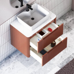 Royal Bathrooms Avenza 600mm Terracotta Clay Wall Hung Bathroom Countertop Vanity Unit 2 Drawer With Cube Basin - thumbnail 5