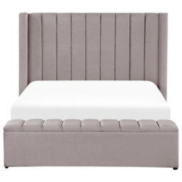 Beliani Bed With Storage Bench Velvet Noyers 140 X 200 Cm (Eu Double) Grey - thumbnail 6
