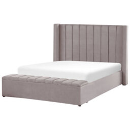 Beliani Bed With Storage Bench Velvet Noyers 140 X 200 Cm (Eu Double) Grey - thumbnail 5