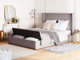 Beliani Bed With Storage Bench Velvet Noyers 140 X 200 Cm (Eu Double) Grey - thumbnail 2