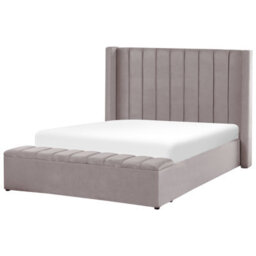 Beliani Bed With Storage Bench Velvet Noyers 140 X 200 Cm (Eu Double) Grey - thumbnail 4