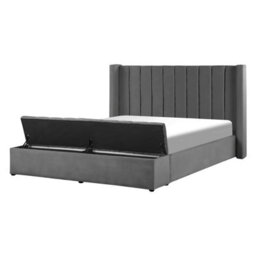 Beliani Bed With Storage Bench Velvet Noyers 140 X 200 Cm (Eu Double) Grey - thumbnail 1