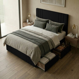 "Adore Designs Rio Plush Velvet Divan Bed, 50"" Headboard, & Footboard - 4Ft Small Double - Black - 2 Drawers Right Side" - thumbnail 2