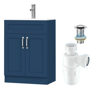 Belofay 600mm Bathroom Vanity Unit With Basin, White Ceramic Bathroom Sink With Trap And Waste, No Tap Included(Crawley Blue) - image 1