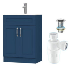 Belofay 600mm Bathroom Vanity Unit With Basin, White Ceramic Bathroom Sink With Trap And Waste, No Tap Included(Crawley Blue) - thumbnail 1